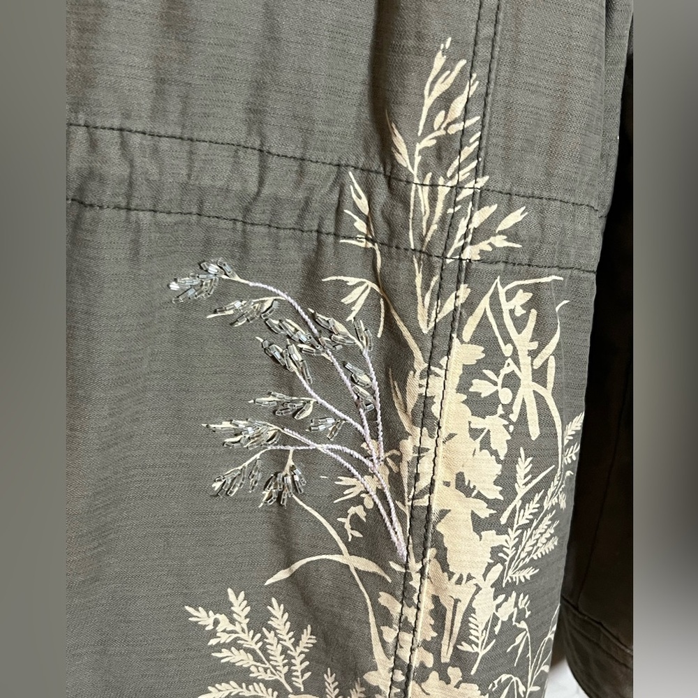 Anthropologie Embroidered Olive Utility Jacket - spring jacket lightweight S - L - Picture 7 of 9